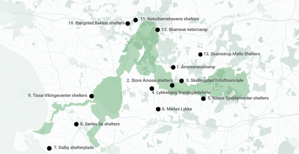 Shelters og overnatning Naturpark Åmosen
